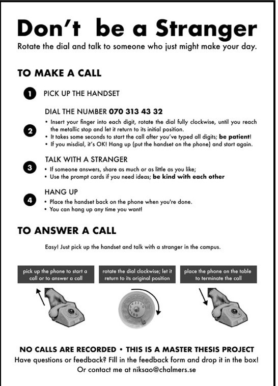 Version 0.2 of the instruction leaflet: how to make a call in four numbered steps, and how to answer one, with three small illustrations.