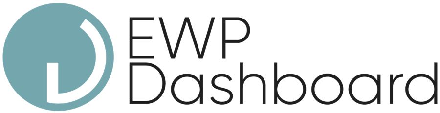 The new EWP Dashboard logo: a teal ring around a D, beside the name in a light geometric typeface.