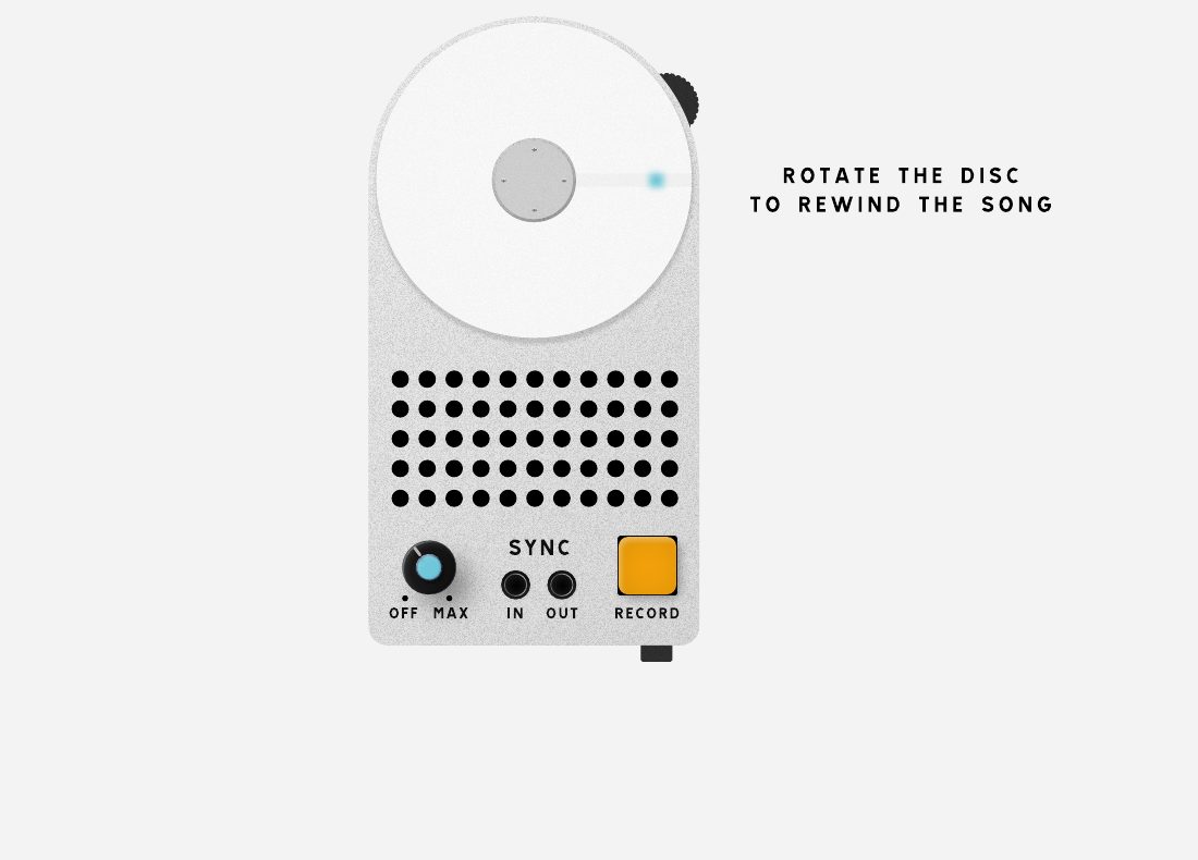 Synodia with a note: rotate the disc to rewind the song.